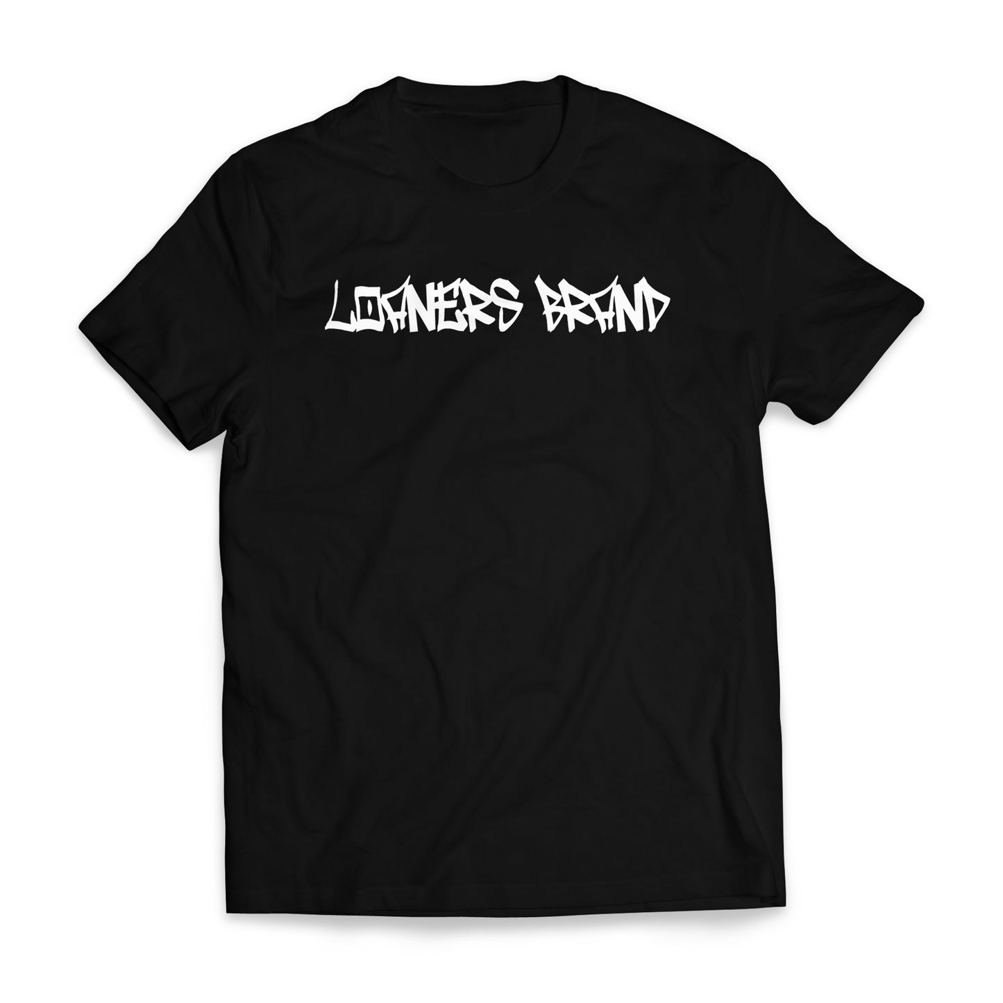 Black Loaners Brand shirt with word mark in white