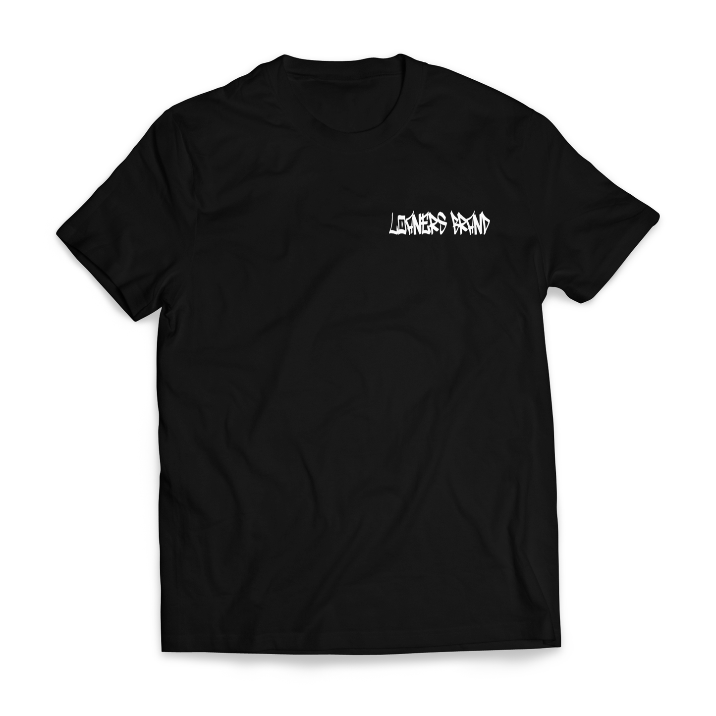 Black tshirt with small Loaners Brand Logo on left side