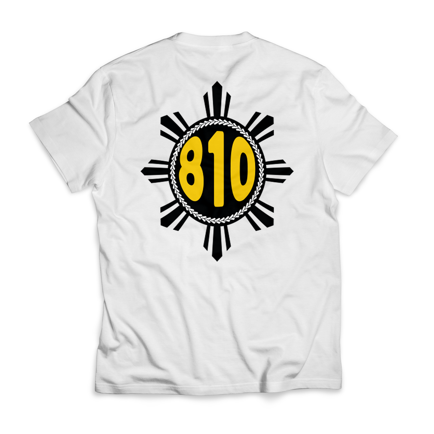 White Loaners Brand Shirt with Filipino Sun and 810 in yellow